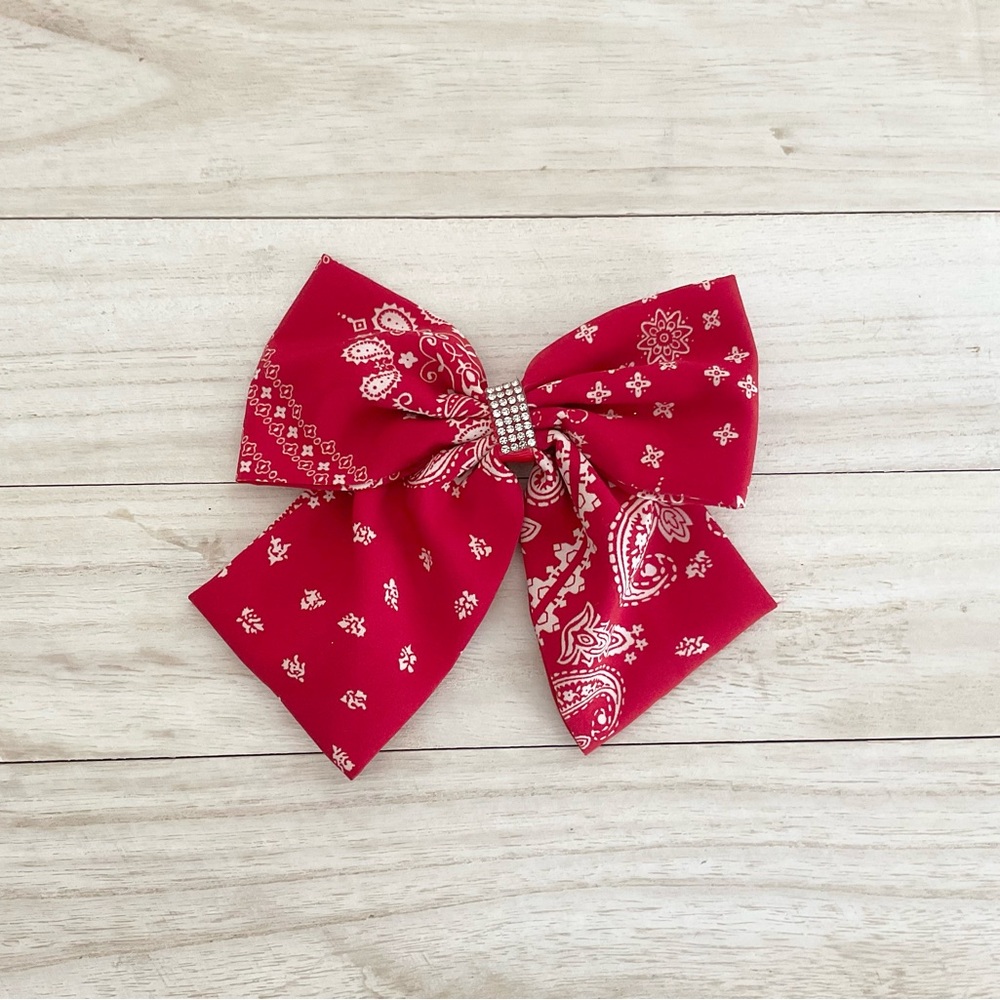 Girls Red Bandana Print Hair Bow